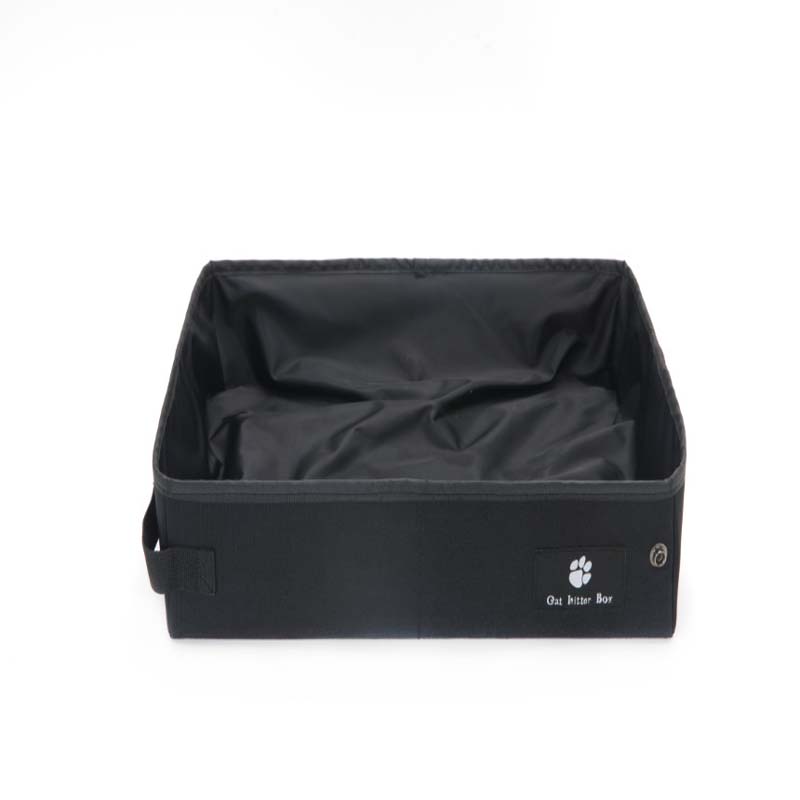Collapsible cat litter box folded flat into compact travel bag