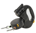 Black retractable dog leash with LED light and bungee design