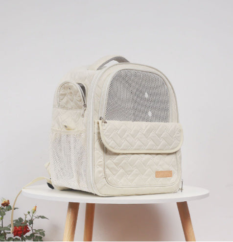 Space capsule cat backpack with embroidery showing non-woven fabric