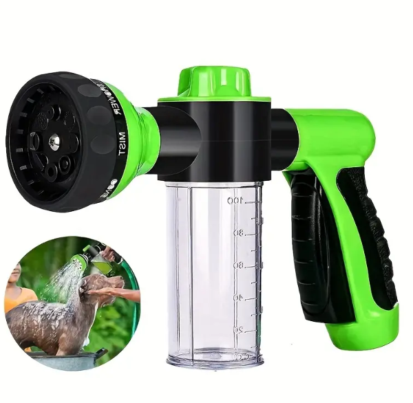 Dog Shower Brush & Sprayer – 8-in-1 Outdoor Pet Wash System with Hose Attachment