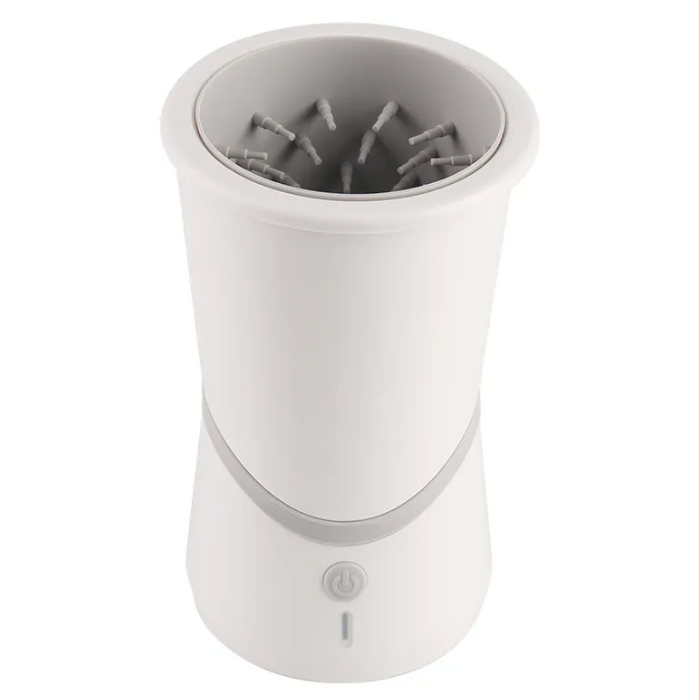 White electric dog paw cleaner cup with silicone bristles