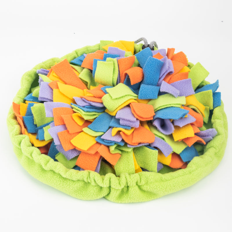 Dog snuffle mat from above showing fleece foraging texture
