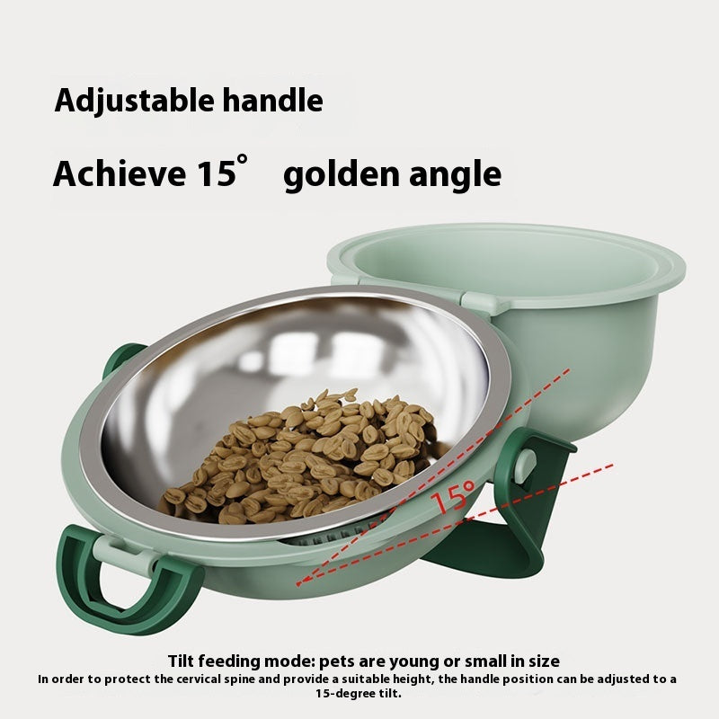 Stainless steel portable dog bowl in green for hiking