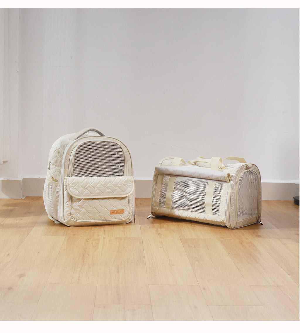 Portable cat backpack with curtain version closed for travel