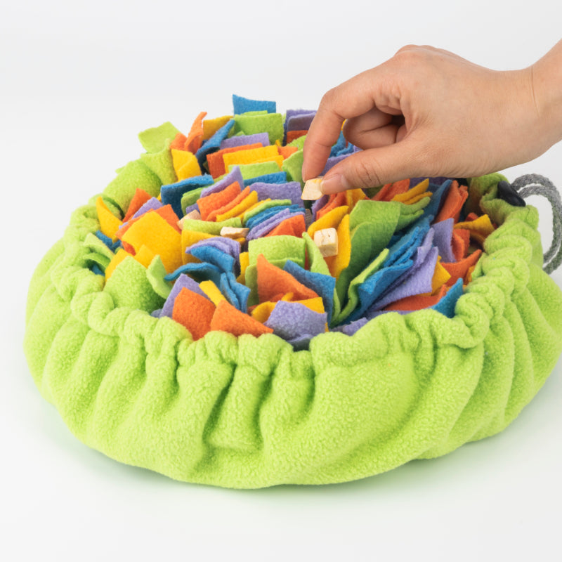 Dog snuffle mat for mental enrichment and slow feeding in polar fleece