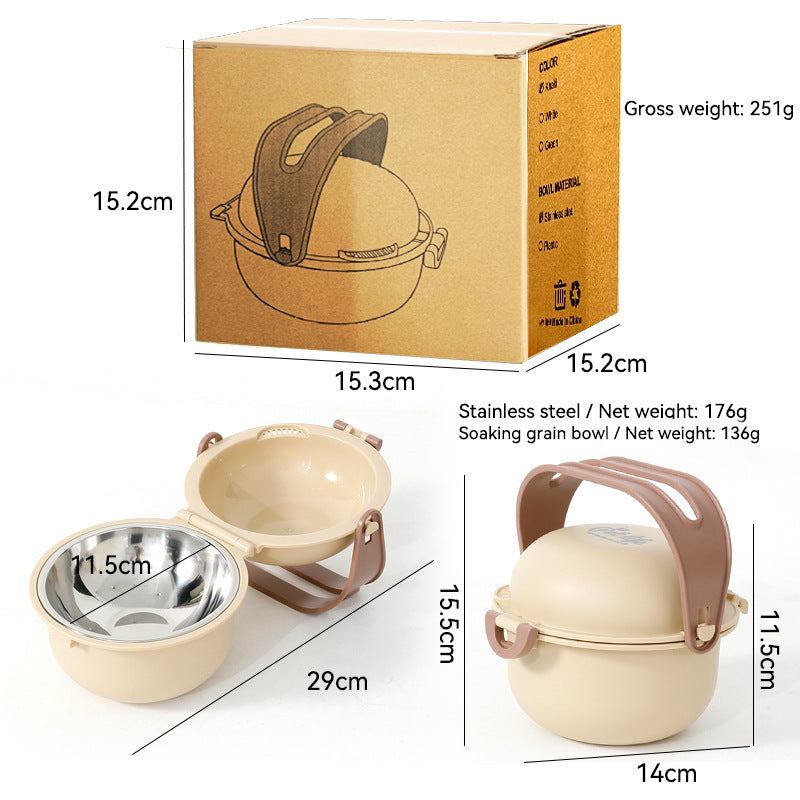 Travel dog bowl showing 14.3x13.7x7cm dimensions with stainless steel finish