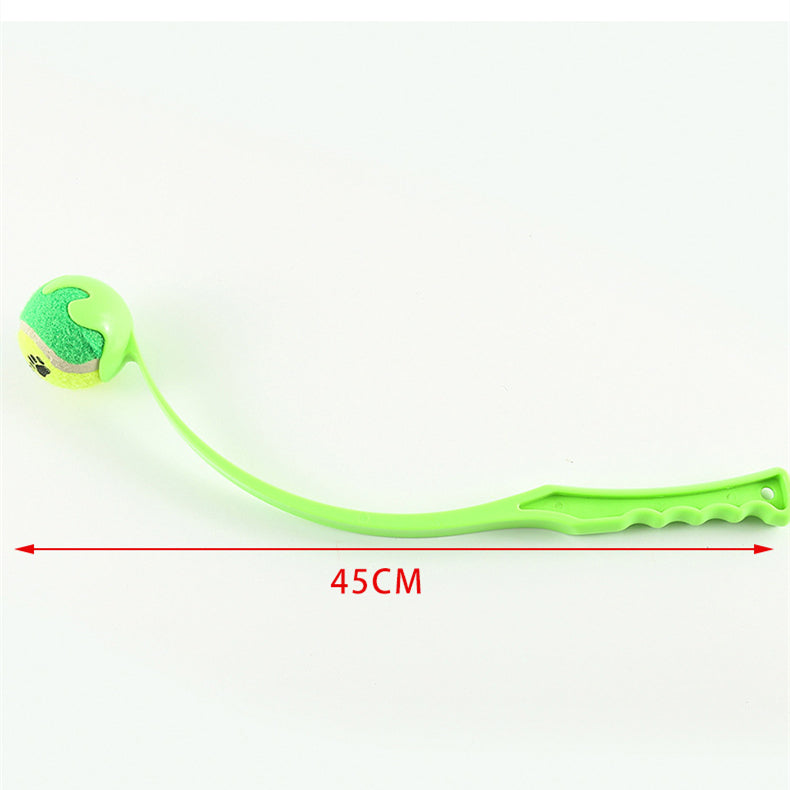 Dog fetch launcher showing no-touch ball scoop feature